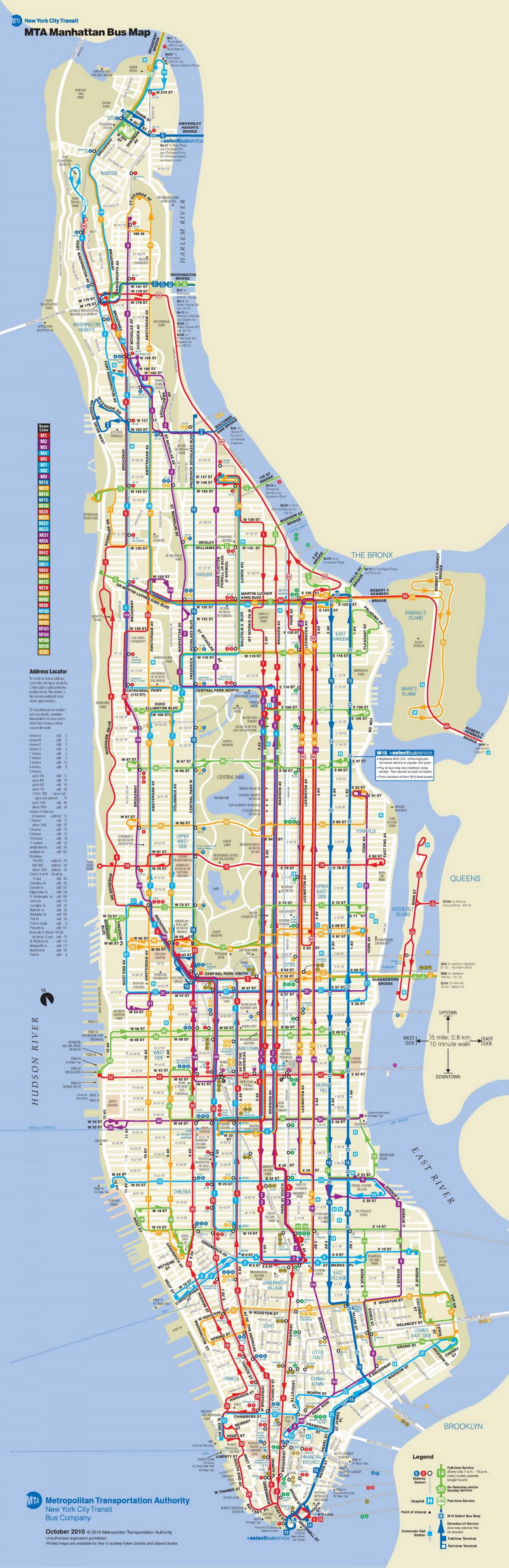 Autobusna karta Manhattana sa zaustavljanjem
