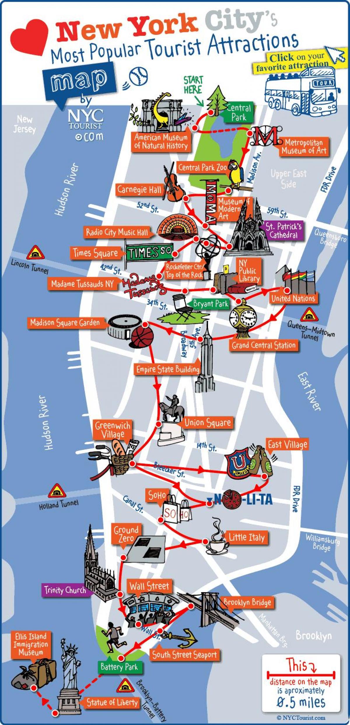 kartica Manhattan u New Yorku znamenitosti