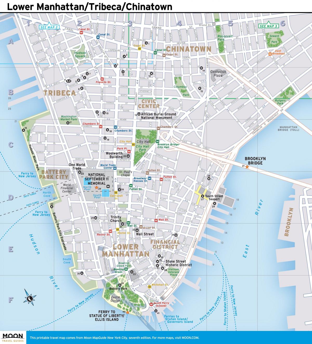 karta Donjem dijelu Manhattana u New Yorku
