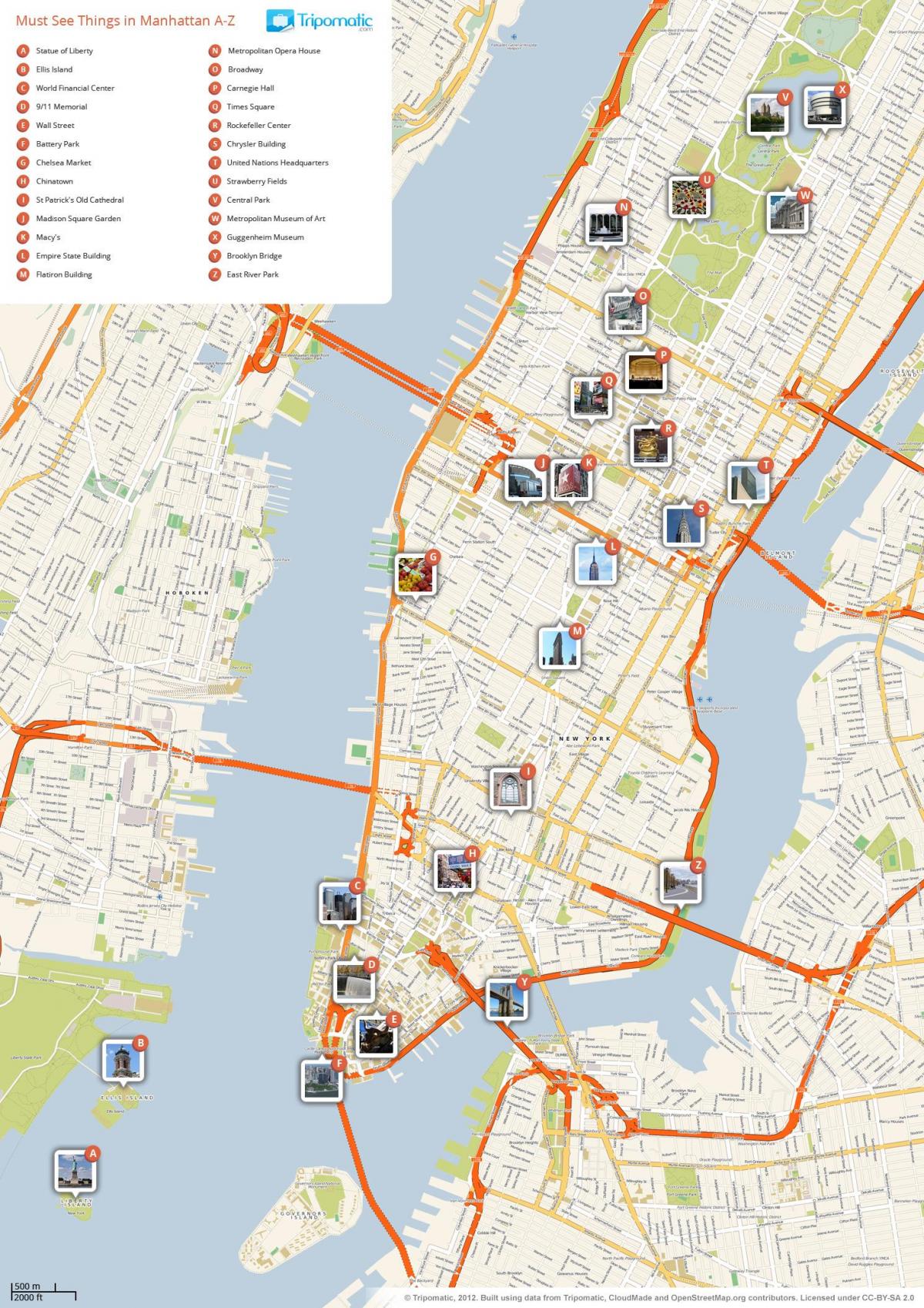 karta Manhattanu s točkama interesa