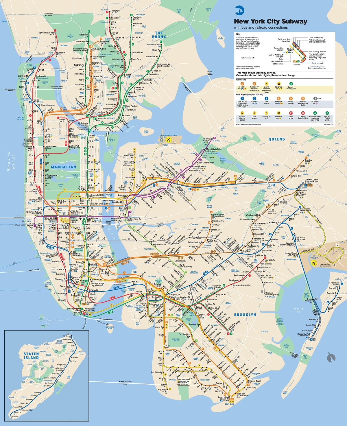 New York karta podzemne željeznice na Manhattanu