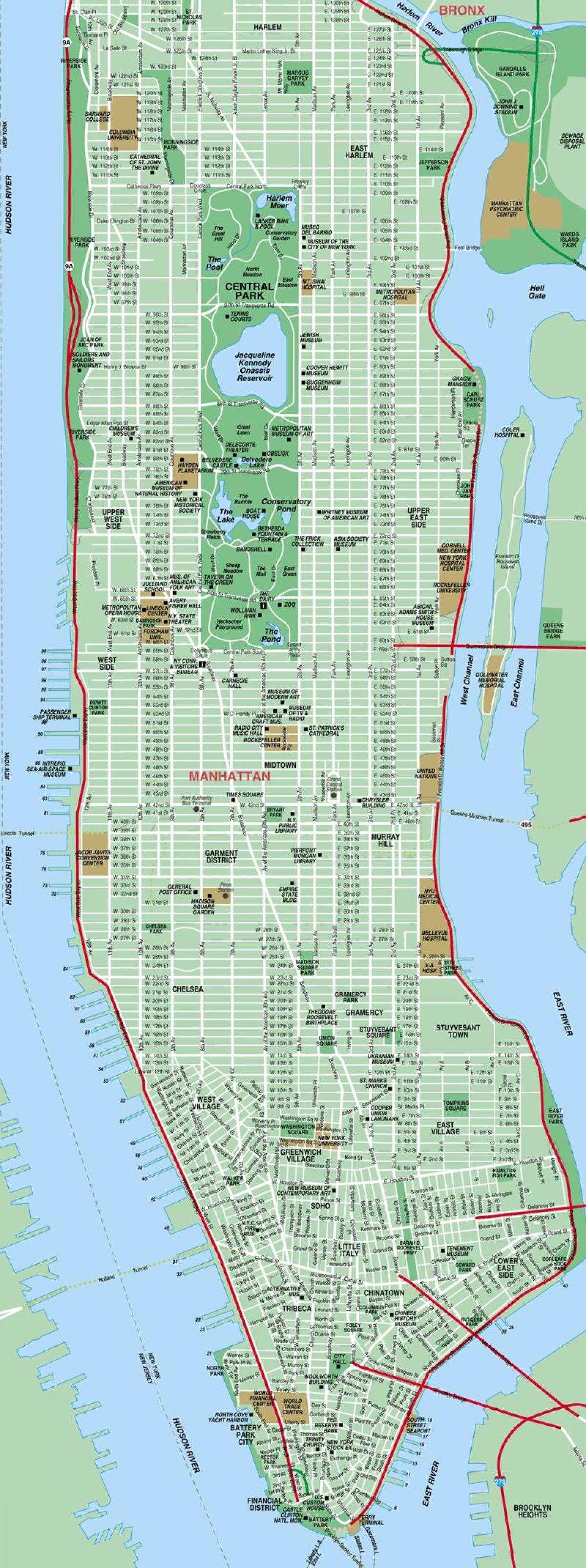 mapa ulica Manhattana, New York,