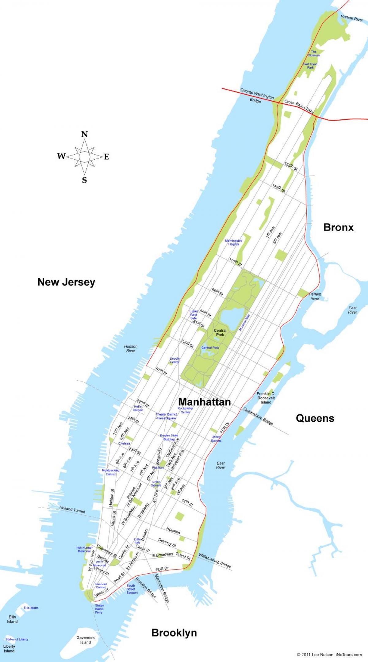 karta otoka Manhattan u New Yorku