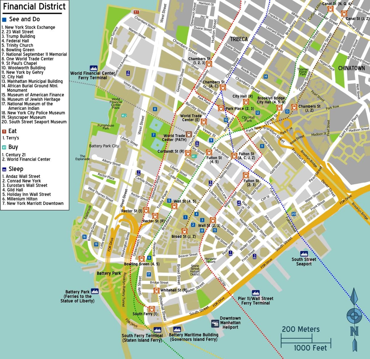 karta downtown Manhattan, New York