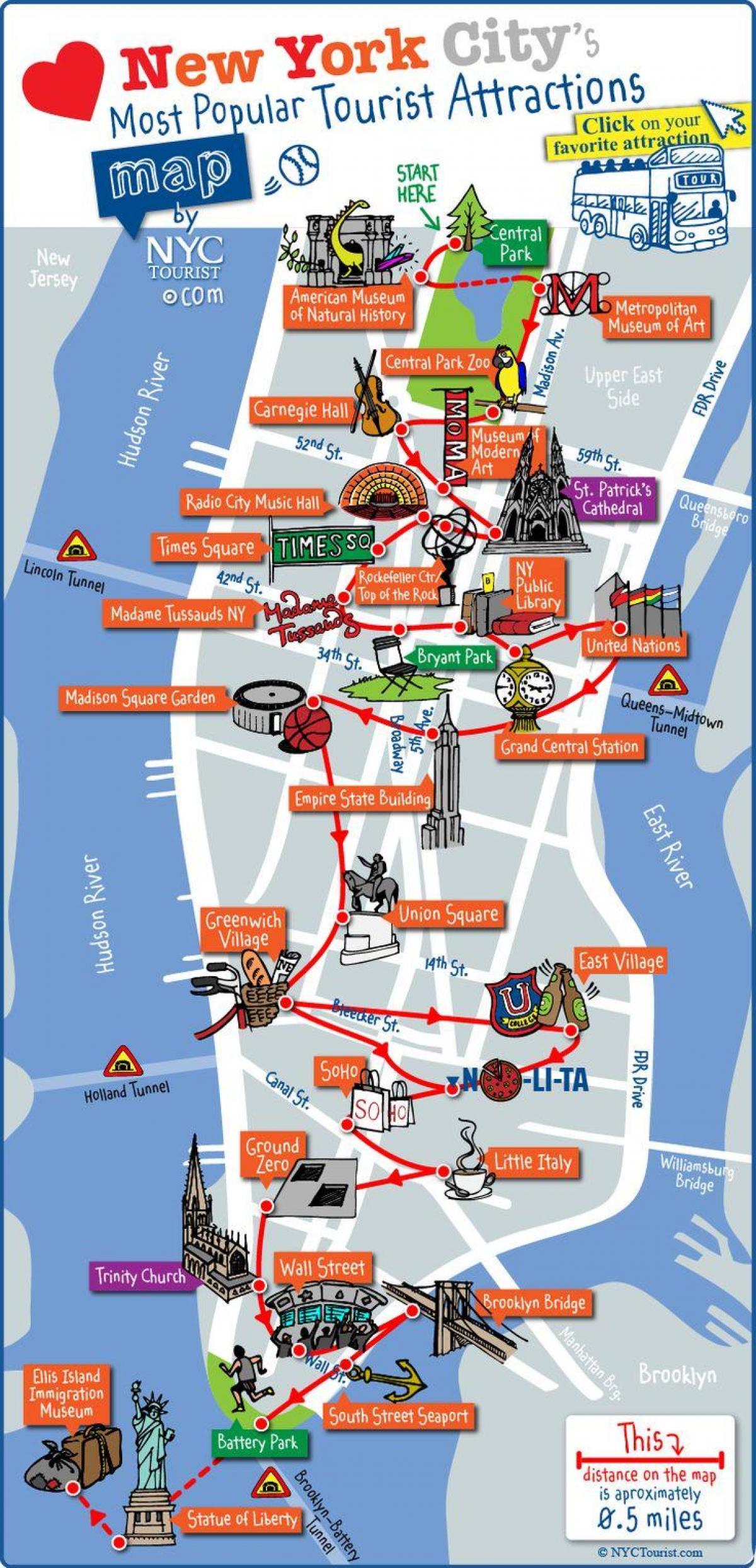 midtown atrakcija Manhattana karti